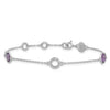 1.55 Ct Round Purple Amethyst & Diamond Bezel Sterling Silver Circle Station Chain Bracelet