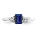 0.68 Ct Emerald Cut Blue Sapphire & Diamond Prong 14K White Gold Cluster Ring by Fine Color Jewels