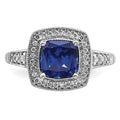 1.31 Ct Cushion Blue Lab Created Sapphire and Diamond Prong 14K White Gold Halo Ring by Fine Color Jewels