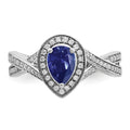 0.74 Ct Pear Blue Created Sapphire & Diamond Prong 14K White Gold Twisted Halo Ring by Fine Color Jewels