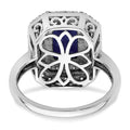 Emerald Cut Lab Created Blue Sapphire and Diamond 14K White Gold Double Halo Ring by Fine Color Jewels