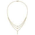 Diamond-Cut Star 14K Gold Three Strand Beaded Layered Necklace by Fine Color Jewels
