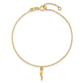 14K Yellow Gold Single Italian Horn Dangle with Spring Ring Clasp Charm Bracelet by Fine Color Jewels