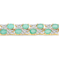 10.08 Ct Oval Green Emerald & Diamond Prong Yellow Gold Plated Silver Two Row X-Link Crossover Bracelet by Fine Color Jewels