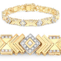 0.98 Ct Round White Diamond Prong Yellow Gold Over Silver Geometric Chevron Link Cocktail Bracelet by Fine Color Jewels