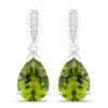2.70 Ct Pear Green Peridot & Lab Diamond V-Prong Silver Teardrop Dangle Earrings