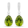 2.70 Ct Pear Green Peridot & Lab Diamond V-Prong Silver Teardrop Dangle Earrings by Fine Color Jewels