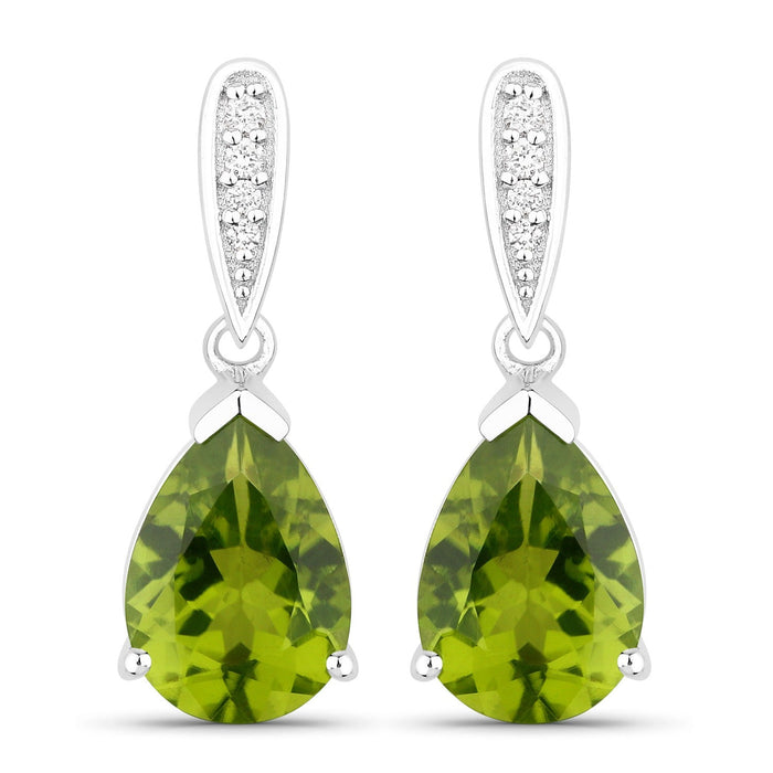 2.70 Ct Pear Green Peridot & Lab Diamond V-Prong Silver Teardrop Dangle Earrings by Fine Color Jewels