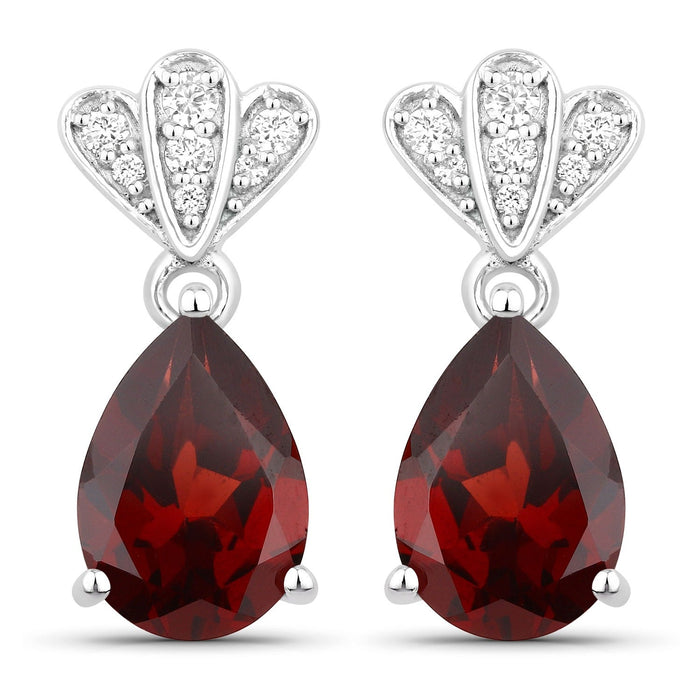 3.80 Ct Pear Red Mozambique Garnet & Lab Diamond Prong Silver Teardrop Dangle Earrings by Fine Color Jewels
