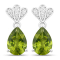 2.70 Ct Pear Green Peridot & Lab Diamond Prong Silver Teardrop Dangle Earrings by Fine Color Jewels