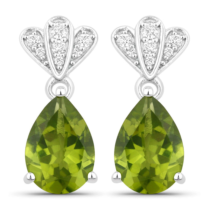 2.70 Ct Pear Green Peridot & Lab Diamond Prong Silver Teardrop Dangle Earrings by Fine Color Jewels