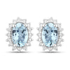 0.80 Ct Oval Blue Aquamarine & Lab Diamond Prong Silver Halo Basket Stud Earrings