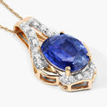 4.13 Ct Genuine Oval Ceylon Blue Sapphire and Diamond 18K Yellow Gold Statement Pendant by Fine Color Jewels