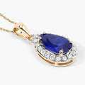 1.88 Ct Genuine Oval Ceylon Blue Sapphire and Diamond 18K Yellow Gold Teardrop Pendant by Fine Color Jewels
