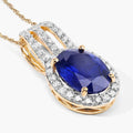 4.06 Ct Genuine Oval Ceylon Blue Sapphire and Diamond 18K Yellow Gold Statement Pendant by Fine Color Jewels