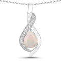 0.90 Ct Pear White Ethiopian Opal & Lab Diamond Prong Silver Teardrop Crossover Pendant Necklace by Fine Color Jewels