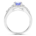 1.42 Ct Oval Violet Tanzanite Prong Silver Pave Halo Statement Ring by Fine Color Jewels