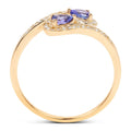 0.28 Ct Pear Violet Tanzanite Diamond Prong 14K Yellow Gold Bypass Halo Pave Ring by Fine Color Jewels