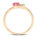 0.27 Ct Heart Pink Ruby & Diamond Prong 10K Yellow Gold Pave Double Heart Ring by Fine Color Jewels