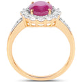 2.85 Ct Oval Pink Burma Ruby and Diamond Prong 18K Yellow Gold Halo Pave Ring by Fine Color Jewels