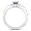 0.59 Ct Cushion Violet Tanzanite & Created White Sapphire Prong Silver Flower Halo Ring by Fine Color Jewels