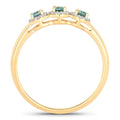 0.46 Ct Green Genuine Alexandrite and Diamond 18K Yellow Gold Three Stone Halo Ring by Fine Color Jewels