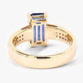 3.14 Ct Octagon Ceylon Blue Sapphire and White Diamond Prong 18K Yellow Gold Pave Bridge Ring by Fine Color Jewels