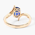 2.42 Ct Oval Ceylon Blue Sapphire and White Diamond Prong 18K Yellow Gold Pave Bypass Ring by Fine Color Jewels