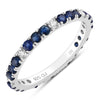 1.01 Ct Round Blue Sapphire and Lab Diamond Prong Silver Eternity Band Ring
