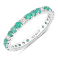 0.75 Ct Round Green Zambian Emerald and Lab Diamond Prong Silver Eternity Band Ring by Fine Color Jewels