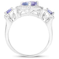 0.95 Ct Heart Violet Tanzanite & Diamond Prong Silver Halo Three Stone Ring by Fine Color Jewels