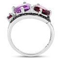 4.07 Ct Heart Purple Amethyst & Rhodolite Prong Silver Pave Toi et Moi Cocktail Ring by Fine Color Jewels