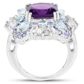 8.38 Ct Cushion Purple Amethyst Prong Sterling Silver Cluster Halo Cocktail Ring by Fine Color Jewels