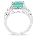 4.09 Ct Cushion Green Emerald Prong Silver Halo Pave Statement Ring by Fine Color Jewels