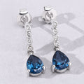 2.30 Ct Pear Deep Blue London Blue Topaz & Lab Diamond Prong Silver Teardrop Dangle Earrings by Fine Color Jewels