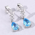 2.30 Ct Pear Swiss Blue Topaz & Lab Diamond Prong Silver Teardrop Dangle Earrings by Fine Color Jewels