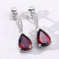 3.80 Ct Pear Red Mozambique Garnet & Lab Diamond V-Prong Silver Teardrop Dangle Earrings by Fine Color Jewels