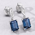 2.14 Ct Octagon London Blue Topaz & Lab Diamond Prong Silver Dangle Earrings by Fine Color Jewels