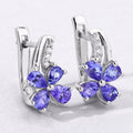 1.12 Ct Pear Violet Tanzanite & Lab Diamond Prong Silver Flower Drop Earrings by Fine Color Jewels