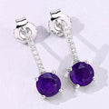 1.46 Ct Round Purple Amethyst & Lab Diamond Prong Silver Dangle Earrings by Fine Color Jewels