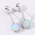 1.00 Ct Round White Ethiopian Opal & Lab Diamond Prong Silver Dangle Earrings by Fine Color Jewels