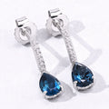 1.70 Ct Pear London Blue Topaz & Lab Diamond Prong Silver Teardrop Dangle Earrings by Fine Color Jewels