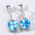 4.60 Ct Cushion Swiss Blue Topaz & Lab Diamond Prong Silver Dangle Earrings by Fine Color Jewels
