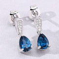 1.70 Ct Pear Deep Blue London Blue Topaz & Diamond Prong Silver Teardrop Dangle Earrings by Fine Color Jewels