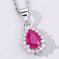 0.80 Ct Pear Pink Ruby and Lab Diamond Prong Silver Halo teardrop pendant Necklace by Fine Color Jewels