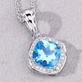 2.30 Ct Cushion Swiss Blue Topaz and Lab Diamond Prong Silver Halo pendant Necklace by Fine Color Jewels