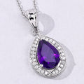 2.50 Ct Pear Purple Amethyst and Lab Diamond prong Silver Halo teardrop pendant Necklace by Fine Color Jewels