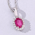0.52 Ct oval pink Mozambique Ruby and Lab Diamond prong Silver Halo pendant Necklace by Fine Color Jewels