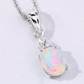 1.56 Ct oval white Ethiopian Opal and Lab Diamond prong Silver Cocktail pendant Necklace by Fine Color Jewels