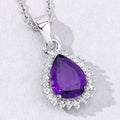 1.40 Ct pear purple Amethyst and Lab Diamond prong Silver Halo teardrop pendant Necklace by Fine Color Jewels